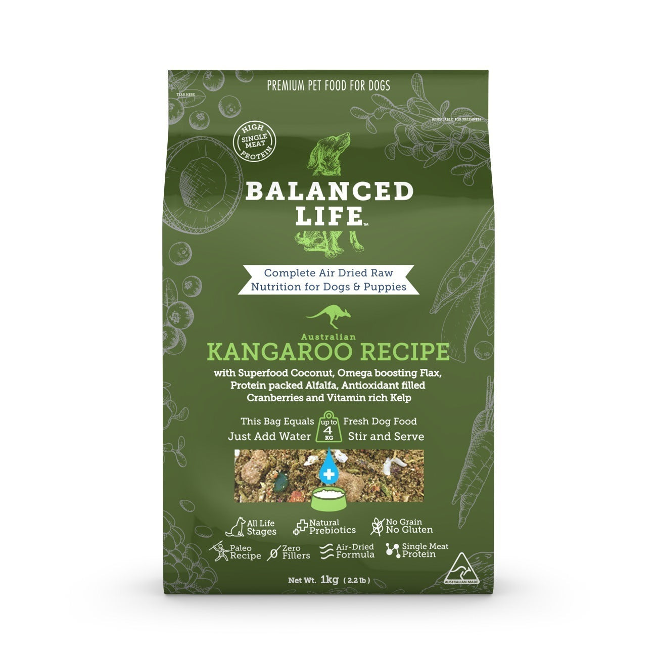 Balanced Life Air Dried Dog Food - Kangaroo - 1kg