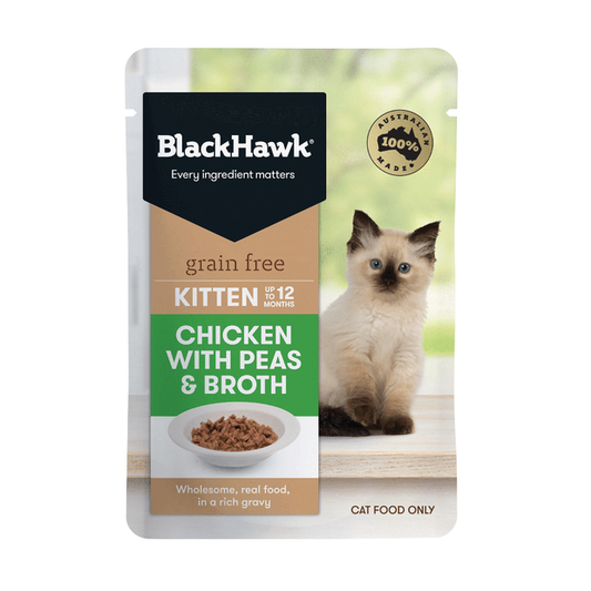 BLACK HAWK Kitten - Grain Free - Chicken with Peas & Broth in Gravy 12 x 85g