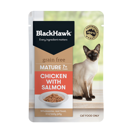 BLACK HAWK Grain Free - Mature 7+ Chicken & Salmo in Jelly 12 x 85g