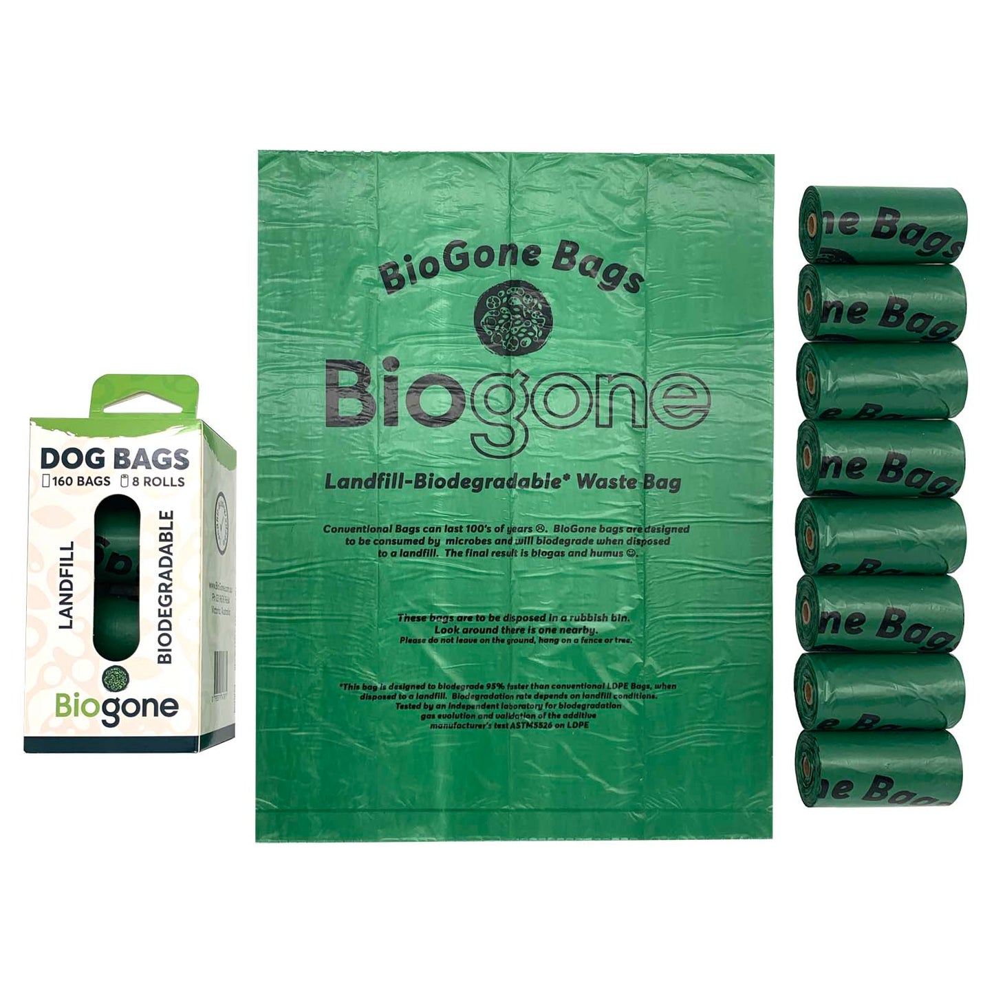 Bio-Gone Biodegradable Dog & Cat Poo Bags - 8 rolls/160 bags NEW PACKAGING