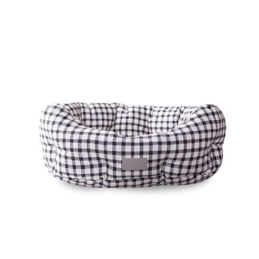 Fringe Studio Round Cuddler Dog Bed - Black Gingham