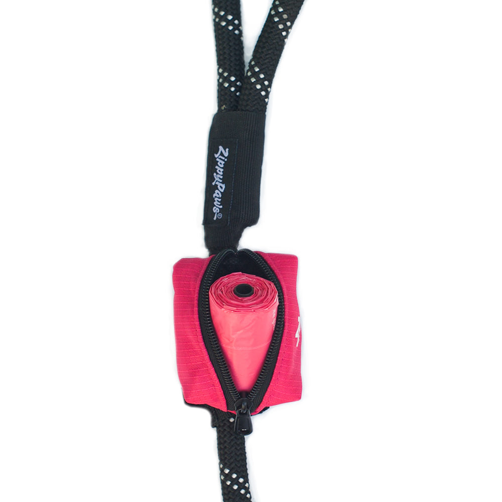 Zippy Paws Adventure Leash Dog Poop Bag Dispenser + BONUS Roll - Hibiscus Pink