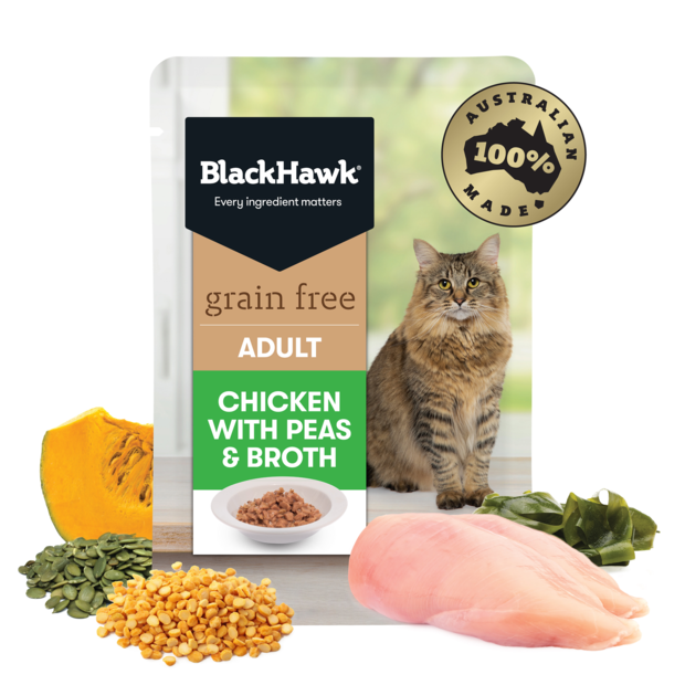 BLACK HAWK Adult Grain Free - Chicken with Peas & Broth in Gravy 12 x 85g