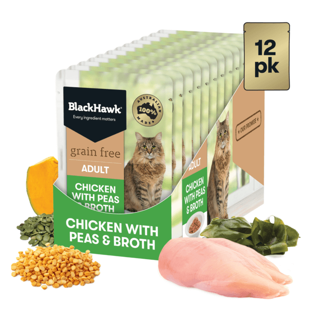 BLACK HAWK Adult Grain Free - Chicken with Peas & Broth in Gravy 12 x 85g