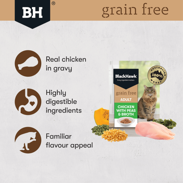 BLACK HAWK Adult Grain Free - Chicken with Peas & Broth in Gravy 12 x 85g