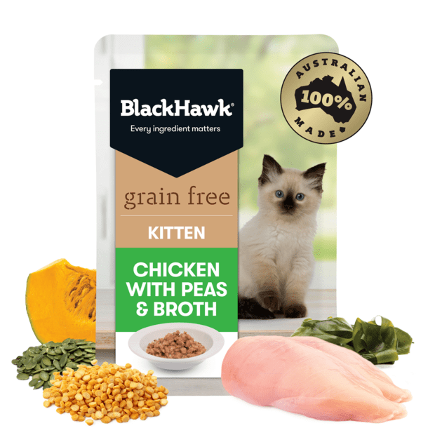 BLACK HAWK Kitten - Grain Free - Chicken with Peas & Broth in Gravy 12 x 85g