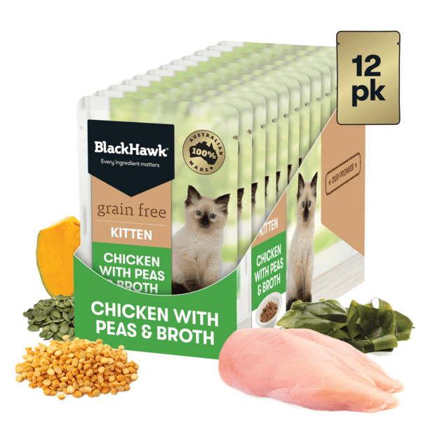 BLACK HAWK Kitten - Grain Free - Chicken with Peas & Broth in Gravy 12 x 85g